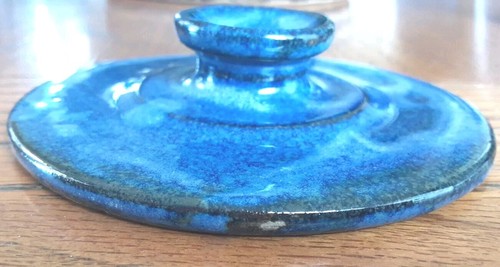 Bentham Studio Pottery Rare Lidded Bowl / Dish Blue Beige Glazed Stoneware - Picture 12 of 12