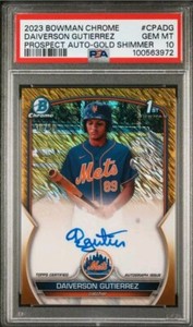 PSA 10 2023 BOWMAN CHROME 1ST DAIVERSON GUTIERREZ  AUTO GOLD SHIMMER /50
