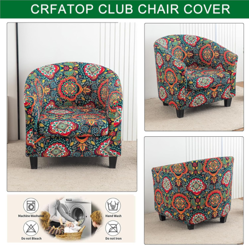2 Piece Club Chair Slipcover Stretch Barrel Chair Covers Printed Tub Chair Slipc - Picture 3 of 12
