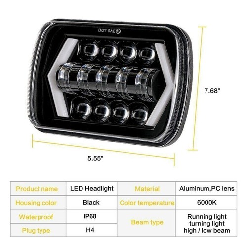 For Ford E-150 E-250 E-350 Econoline 7x6" LED Headlight Hi/Lo DRL Turn Signal - Picture 3 of 12
