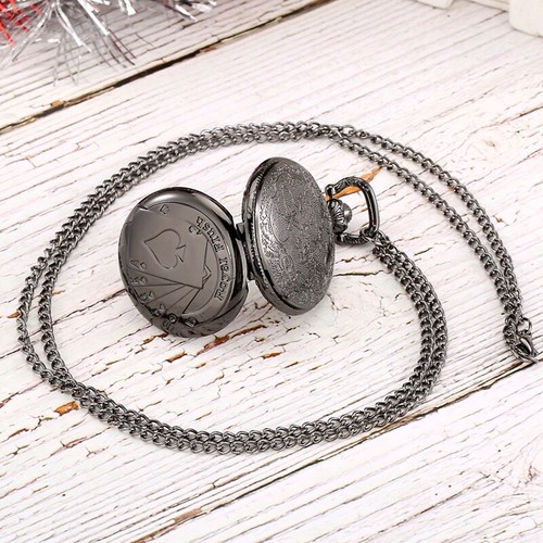 Men's Royal Flush Playing Poker Cards Quartz Pocket Watch Necklace Chain Gifts - Picture 12 of 15