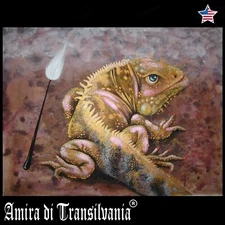 art realist painting animal portrait iguana reptile figurative decorative print