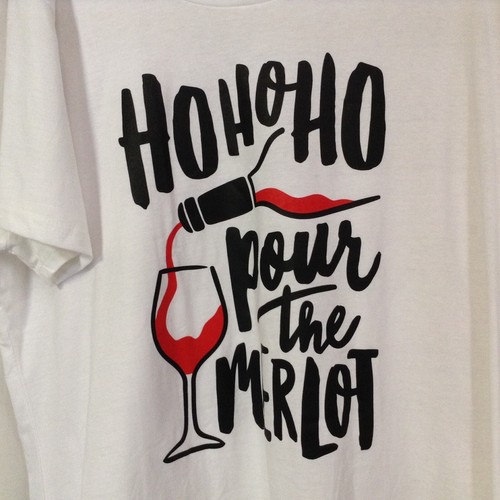 Women's Christmas Pajama Set Red Pants White T-Shirt 3X-Ho Ho Ho Pour the Merlot - Picture 5 of 8