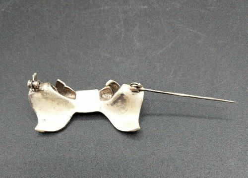 Vintage .925 Silber Brosche funkelnde Schleife mit grünem Mittelstein L7G - Bild 4 von 6