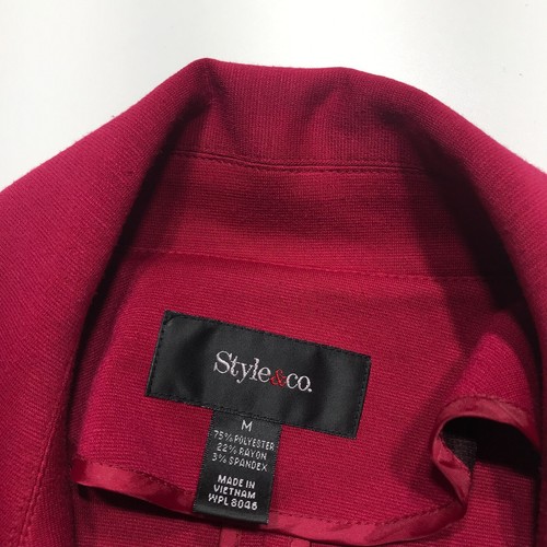 Style & Co. Jacket Womens Medium Red Belted Button Front Knit Double Breasted - Picture 8 of 14