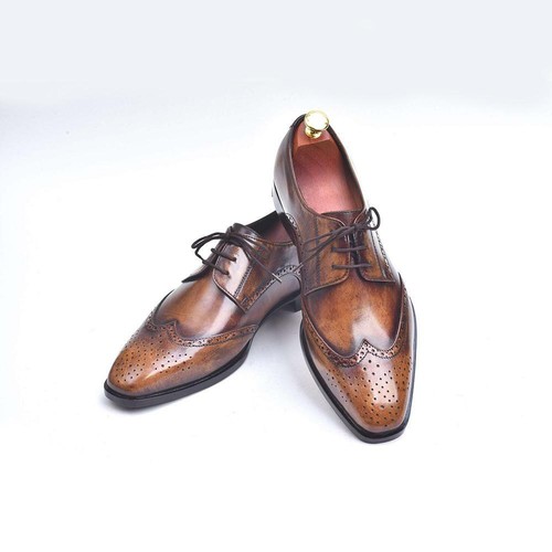 Handmade Men wingtip shoes, Men brown 