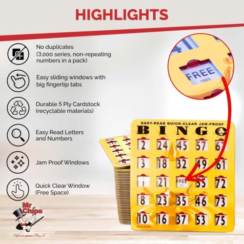 MR CHIPS Jam-Proof Bingo Cards with Sliding Windows, 25 Reusable Shutter Card... - Picture 4 of 9