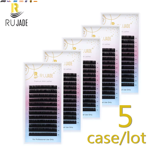 RUJADE 5 Cases/Lot False Eyelash Extensions Black Russian Volume Silk Eyelashes