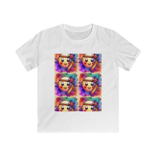 Kids Smiling Happy Boho Watercolor Emoji Short Sleeve Softstyle T-Short Top - Bild 2 von 5