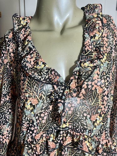 Topshop Damenbluse Top Größe 6 Blumenmuster Waldmuster Langarm Rüschenkante neu mit Etikett - Bild 3 von 12