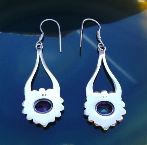 Rx Orecchini Fiore Con Ametista Viola Argento Sterling 925 Pietra Del Mese - Foto 8 di 8