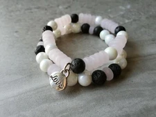 Pink & White Glass Beaded Bracelet with Lava Beads