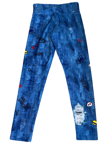 Justice girls printed distressed denim (not real denim) leggings 7 - Picture 2 of 2