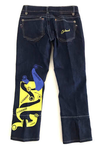 Marithe Francois Girbaud Graphic Print Crop Womens Size 28 Blue Denim Low Rise - Picture 1 of 12