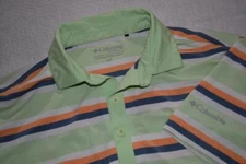 42335-a Columbia Golf Polo Shirt Green Striped Polyester Size Small Adult Mens