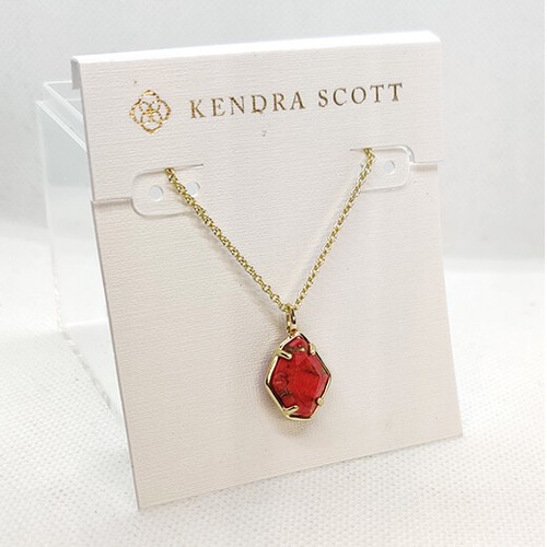 New Kendra Scott Ellington Gold Pendant Necklace In Bronze Veined Red Magnesite - Picture 4 of 4