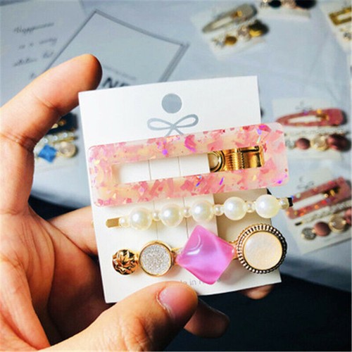 Set Of Girl Pearl Hair Clip Slide Grips Gold Hairpin Barrette Hair Accessories - Picture 21 of 30