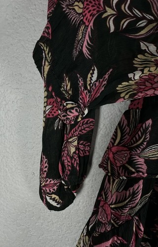 Womens Maison Scotch Black Pink Floral Shirt Dress Flared Long Sleeve Sheer Sz S - Picture 7 of 10