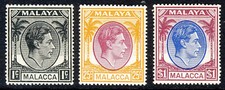 MALACCA MALAYSIA KG VI 1949 A Defintive Group to $1 SG 3 SG 12 & SG 15 MINT