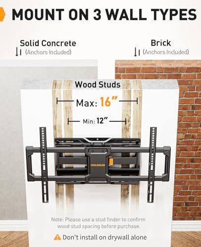 UL Listed Full Motion TV Wall Mount for Most 42–84 inch Flat Curved TVs up to - Picture 4 of 7