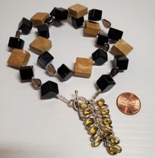 Toggle Clasp Necklace Stone & Lacquer Earthy Boho Design Dangling Stone Grapes