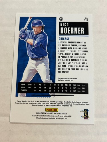 2020 CONTENDERS NICO HOERNER #117 ON CARD ROOKIE TICKET AUTO CUBS  - Afbeelding 2 van 2
