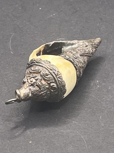 Seashell Wrapped In Sterling Silver Vintage 925 Large Ornate Pendant 27 Grams - Foto 3 di 6