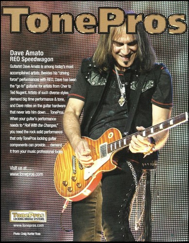 REO Speedwagon Dave Amato TonePros Locking Bridge on Gibson Les Paul guitar ad - Picture 1 of 3