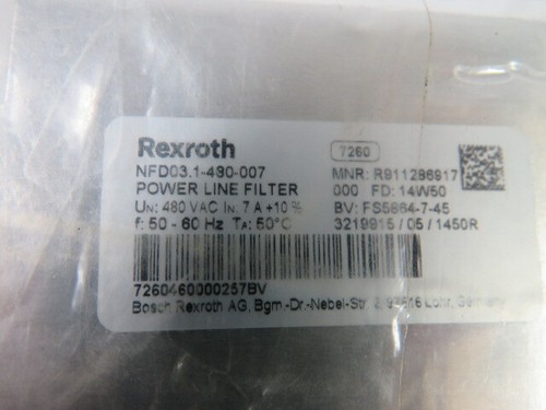 Rexroth NFD03.1-480-007 Power Line Filter 7A+10% 480VAC 50/60Hz ! NOP ! - Picture 3 of 3