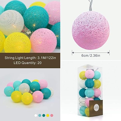 Cotton Ball String Lights, 3.1M/10.2Ft 20 LEDs USB Powered Cotton Ball - Picture 5 of 7