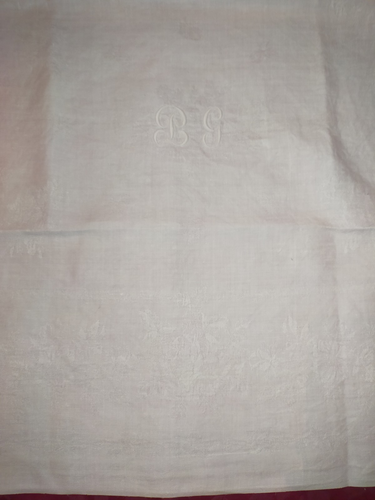 7 grandes serviettes de table en lin damassé monogramme ''BG' 'et motifs fleuris - Imagen 4 de 9