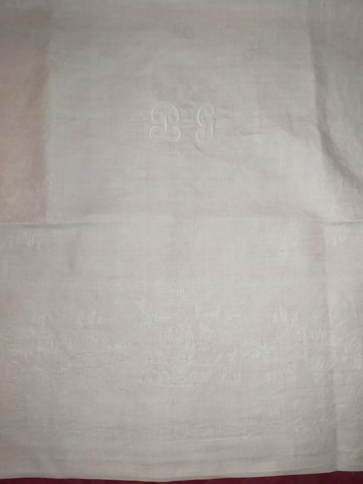 7 grandes serviettes de table en lin damassé monogramme ''BG' 'et motifs fleuris - Photo 4/4