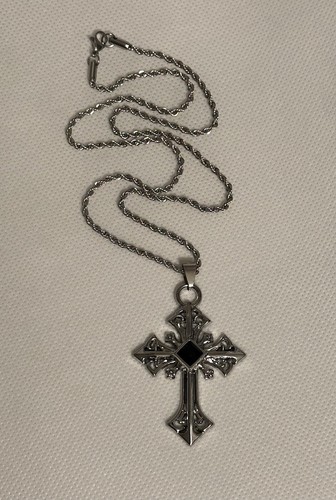 Kreuz Anhänger Halskette Edelstahl Kreuz mit Edelstein Glas Akzente Neu - Bild 9 von 12
