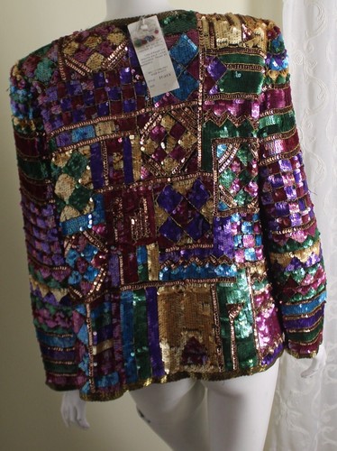 AS IS NWT Laurence Kazar Sz XL Silk WOW Sequined Amazing Art-Wear Jacket Blazer - Picture 11 of 13