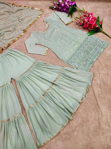 TRAJE PALAZZO MUJER PAKISTANÍ SHARARA PALAZZO KURTA - Imagen 6 de 6