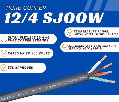 Cable WindyNation 12/4 12 AWG 4 conductores SJOOW 300 V de alimentación portátil - Imagen 101 de 111