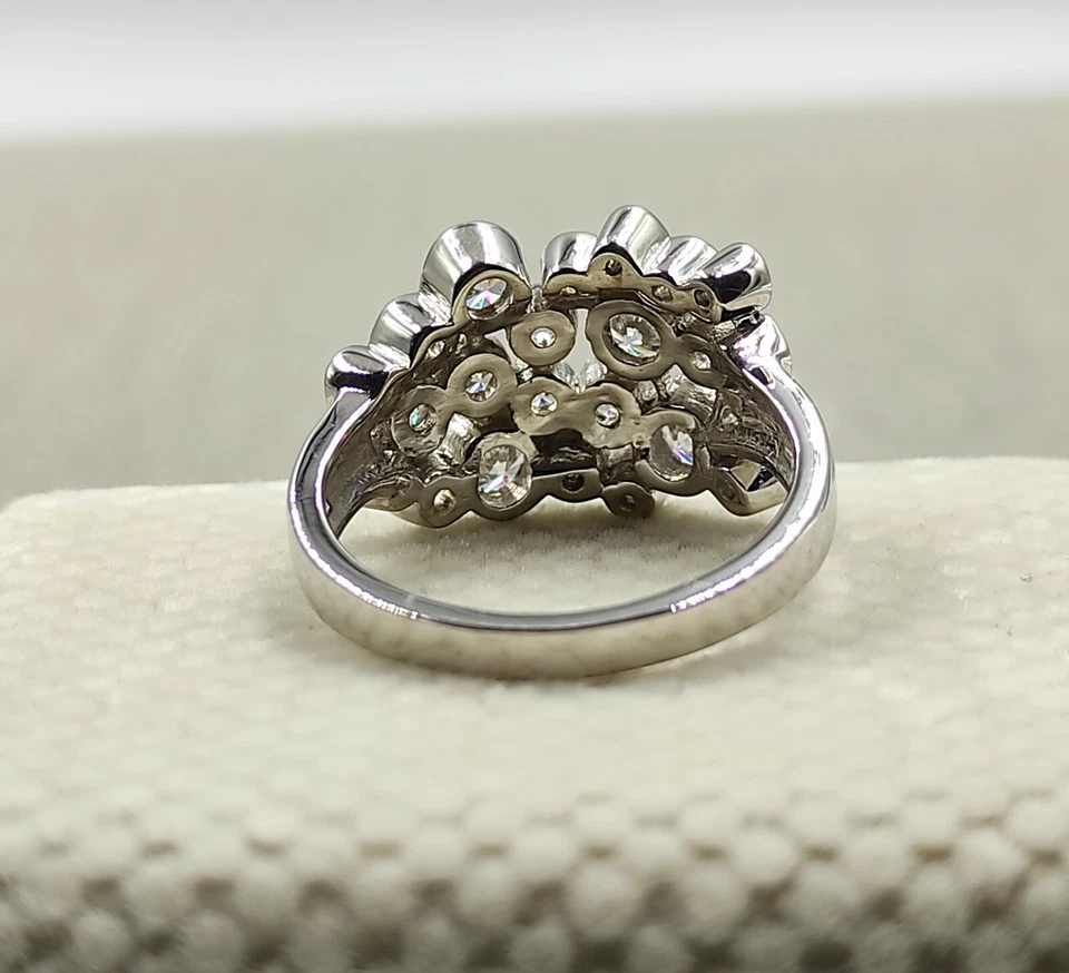 Conjunto de bisel blanco genuino redondo diseño de burbujas de circonita cúbica anillo fino de plata 925 Foto 3 de 4