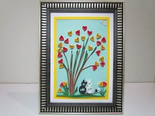 DIY paper quilled handmade lovely cat with frame 5"x7"artist original by YJMai