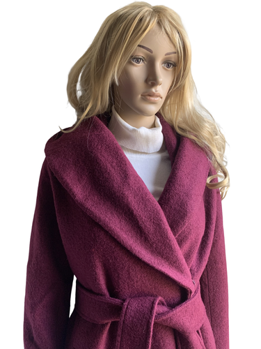 Express Women’s Coat with Hood Color Merlot Belted, Size XS-S Wool, Viscose - Picture 13 of 13