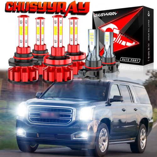 For GMC Yukon XL 2015 -2019 6X 6000K Combo LED Headlights + Fog Light Bulbs Kit - Afbeelding 1 van 13