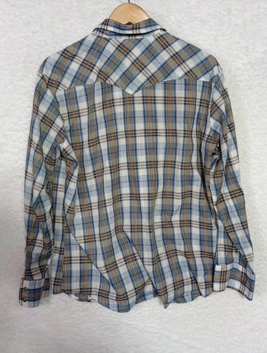 Vintage Round Up Western Wear Plaid Pearl Snap Button Long Sleeve Shirt USA - Picture 3 of 9