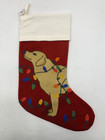 Pottery Barn Crewel Embroidered Tangled Lights Dog Stocking Red 19.5"L #9006B
