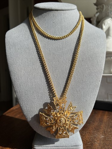 Stunning Kenneth Jay Lane Maltese Cross Pendant Necklace Or Brooch; Beautiful! - Picture 17 of 24