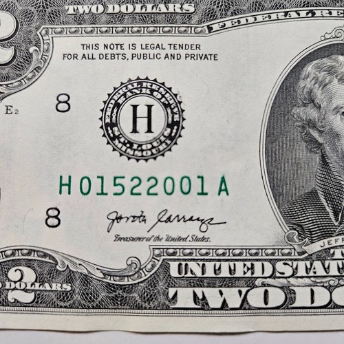 $2 Birthday Note Two Dollar Bill 01522001 Circulated February 15 2001 - 第 1/2 張圖片