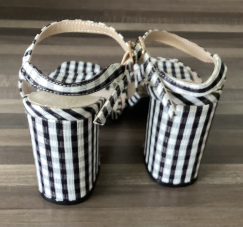 Primark Classic Strappy Block Heel Black/White Check Pattern Sandals UK3 EU36 - Picture 3 of 4