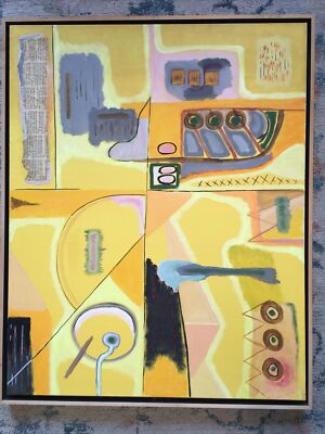 Vintage LISTED painting ABSTRACT collage fine art Dr. BENJAMIN Gross  25'' X 31''