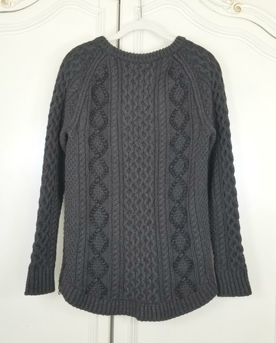 L.L. Bean Signature grauer schwerer Fischerpullover aus Baumwolle mit seitlichem Reißverschluss XS neu mit Etikett - Bild 4 von 7