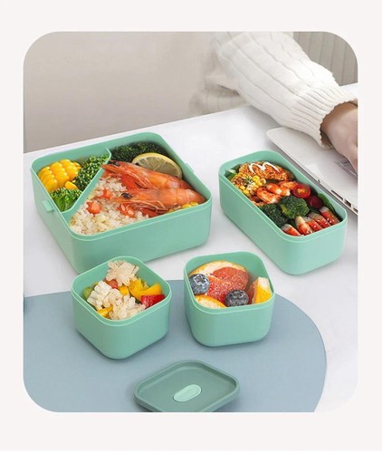 Contenitore Pranzo Portatile Quadrato Plastica Multicolore Moderno Facile da Pulire con Forchetta - Foto 10 di 30