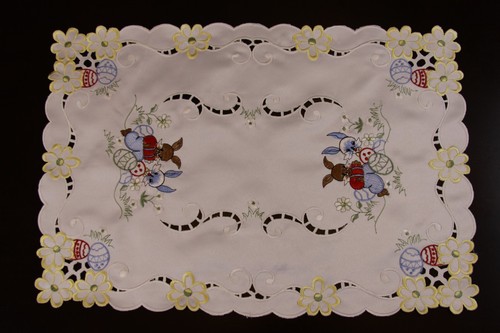 Embroidery Easter Bunny Rabbit Egg Embroidered Fabric Placemat Table Mat Runner - Picture 3 of 5