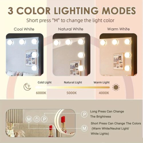 22.8" Hollywood Vanity Mirror w/Lights, 10X Mag, 3 Modes, USB, Wall/Desk Mount - Picture 7 of 12